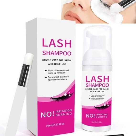 Lash Shampoo, Foam Lash Deaner and Make Up Remover, Lash Cleaning Kit, Mousse Eyelash Shampoo for Eyelash Extensions, Relieve Itching, Gentle Care for Salon and Home Use  (60ml+Brush+Mascara Wand)