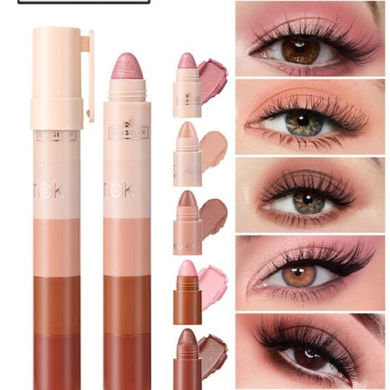 5 Colors Eye Shadow Stick, Portable Multi-Functional Shiny Lazy Eye Shadow Pen High Light Contour Eye Silkworm Pen Pearl Waterproof Eye Shadow Stick Pink
