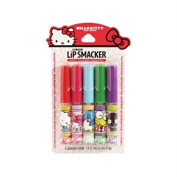Sanrio Hello Kitty and Friends Flavored Liquid Lip Gloss | Dry Lips | For Kids, Men, Women | Stocking Stuffer | Christmas Gift | Set of 5