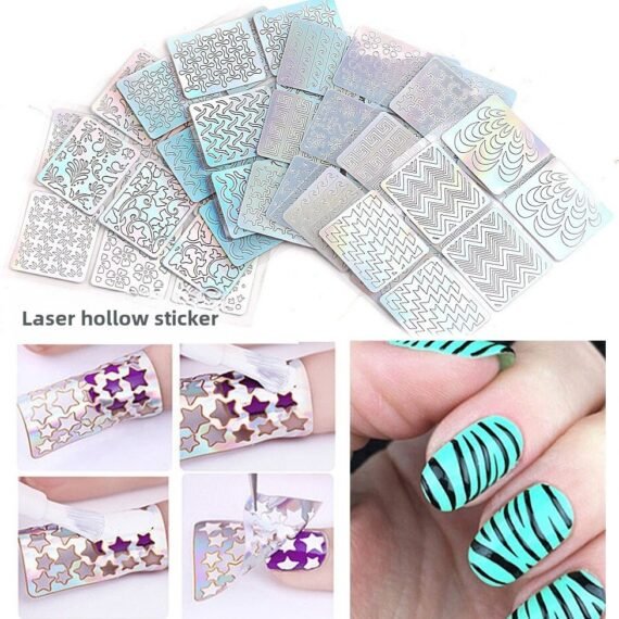 24 Sheets 3D Laser Nail Art Stickers - Irregular Pattern Vinyl Decals for Creative Nail Designs & Stencils