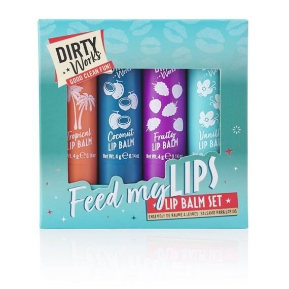 Feed My Lips, Lip Balm Set, 4 x 4g Nourishing, Hydrating Lip Salve Tubes Gift Set, Variaty of Fruity and Flavours