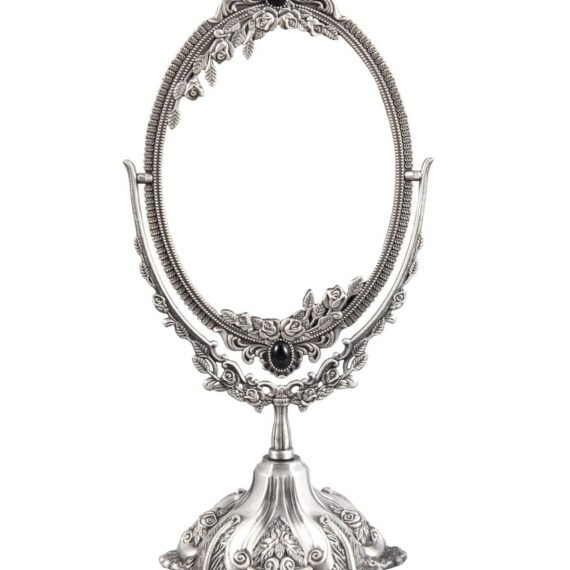 COOLBABY Vintage Makeup Mirror Oval Floral Tabletop Mirror Double Side Rotating Vanity Mirror with Stand for Dressing Table Bedroom
