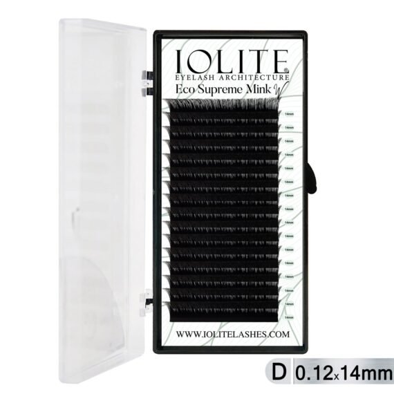 Iolite Eco Supreme Mink W Lash Extensions D Curl (0.12T Mix, 6mm–15mm) – Mink W Volume eyelashes for Professional Lash Artists & Salons ISMWD12T - 14MM