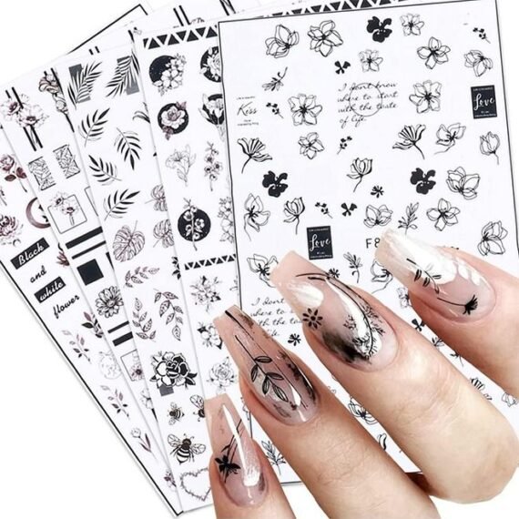 5 Sheets Nail Art Stickers - Self Adhesive Nail Decals - Nail Polish Decoration - Butterfly Flower Nail Decoration DIY Nail Art Decoration For Girls