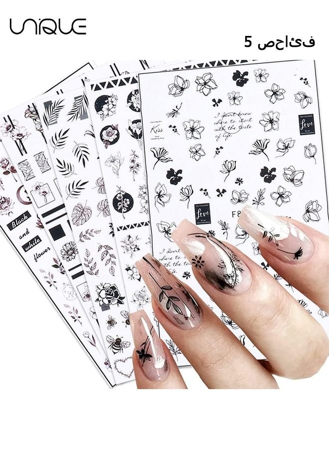 5 Sheets Nail Art Stickers - Self Adhesive Nail Decals - Nail Polish Decoration - Butterfly Flower Nail Decoration DIY Nail Art Decoration For Girls