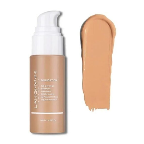 Langmanni Matte Oil-Control Liquid Foundation: Fresh, Long-Lasting, Waterproof Coverage (Tan)