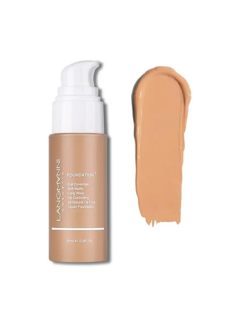Langmanni Matte Oil-Control Liquid Foundation: Fresh, Long-Lasting, Waterproof Coverage (Tan)