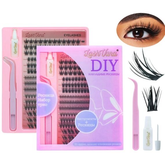 303pcs 5 Styles DIY Lash Extension Kit Eyelash Clusters with Lash Bond and Tweezer Natural Curl Personal Eyelash Set, Easy to Apply at Home 3D Effects 9-13mm False Eyelashes