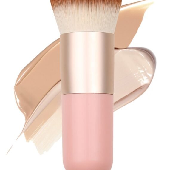 Foundation Brush for Liquid Makeup, Self Tanner Brush Flat Top Kabuki Professional Makeup Brushes Blending Mineral Powder Buffing Stippling Makeup Tools, Pink