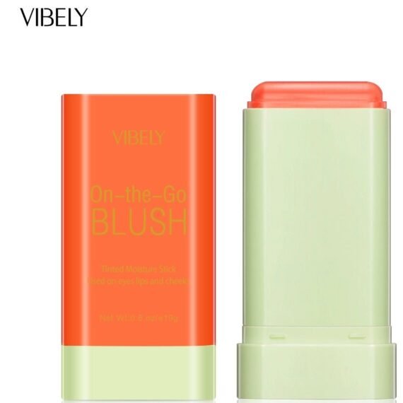 Blush Stick Blush Cream for Cheeks Eyes Lips Stick for Brightening, Blush in Natural with Waterproof Sweat-Resistant, Nude Makeup Multi-Use Color Stick Creamy Blush 02 CORAL ORANGE