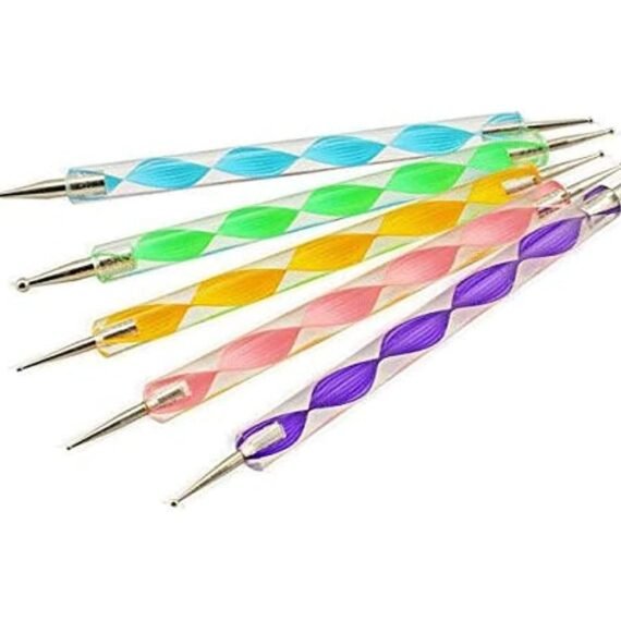 ORiTi 5pcs 2way Nail Art Design Set Dotting Painting Drawing Brush Polish Marbleizing Pen Tools on Natural nails polish plastics kit