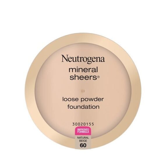 Mineral Sheers Lightweight Loose Powder Makeup Foundation with Vitamins A, C, & E, Sheer to Medium Buildable Coverage, Skin Tone Enhancer, Face Redness Reducer, Natural Beige 60,.19 oz
