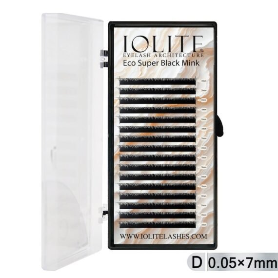 Iolite Super Black Mink Lash Extension – D Curl 0.5T Mix (6mm–15mm) | Premium Black Mink Eyelash Extension Tray for Lash Artists ISBMD5T - 7MM