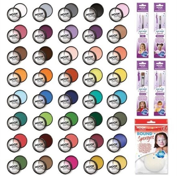 Pro Face & Body Paint Cake Pots by Moon Creations - 40 Colour Professional Kit - Professional Water Based Face Paint Makeup for Adults, Kids - 1.26oz