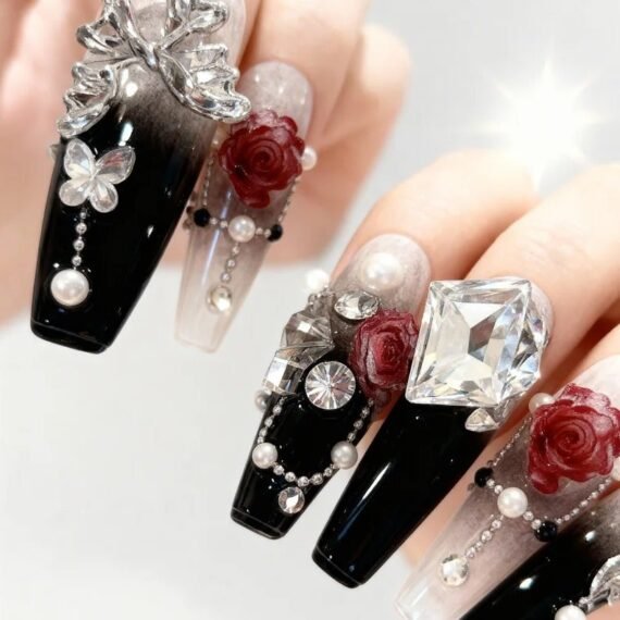 Press-On Nails Luxury Crystal Nail Tips 10pcs | No UV | Gift Box | Reusable | Safe Manicure