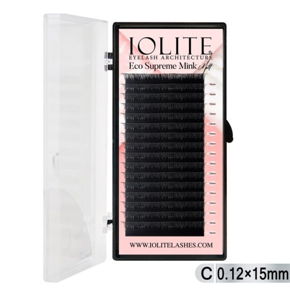 Iolite Eco Supreme Mink Matt Lash Extension Tray C – Curl – 0.12T (6mm–15mm) – Matt Finish, Premium Eco-Friendly Eyelashes for Lash Artists ISMMC12T - 15MM