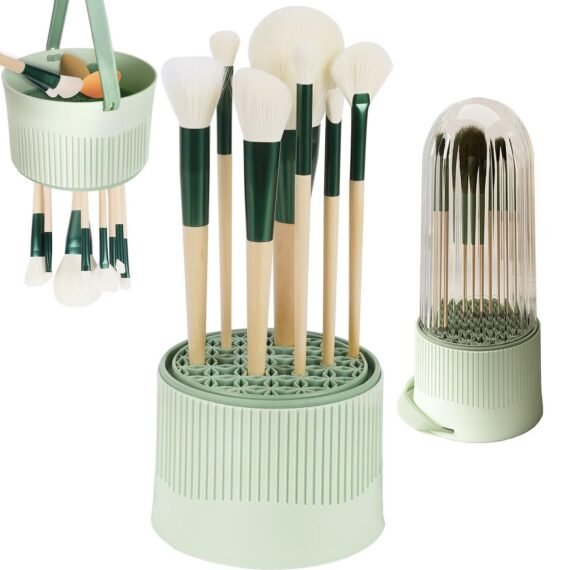Makeup Brush Cleaner and Storage, 3 in 1 Silicone Makeup Brush Cleaning Tool Organizer, with Cleaner Bowl and Brush Drying Holder, for Makeup Brushes, Sponges, Powder Puffs for Storage & Air Dry