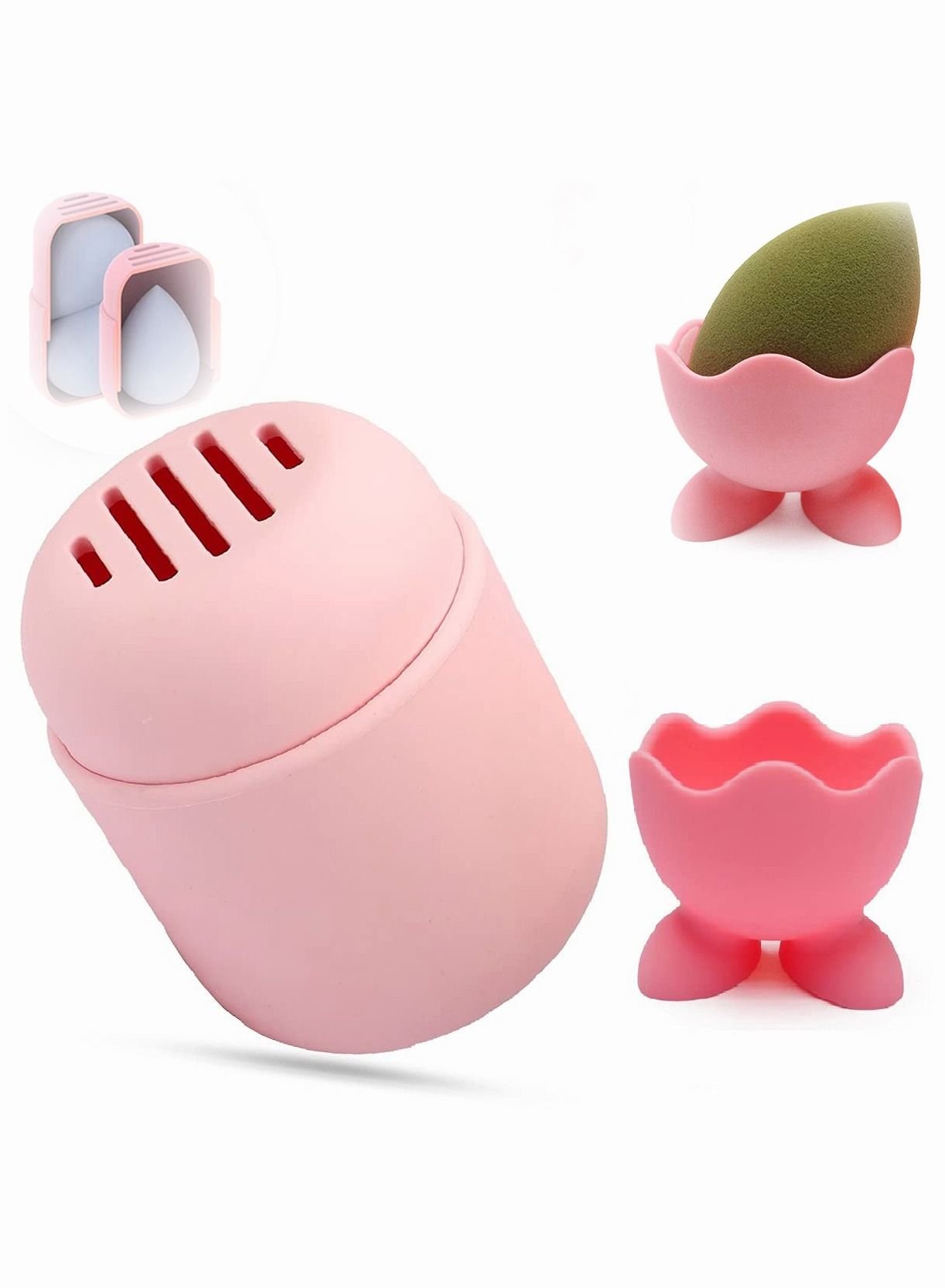 2 Pack Makeup Sponge Holder Pink Silicone Storage Case with Drying Beauty for Women Girl