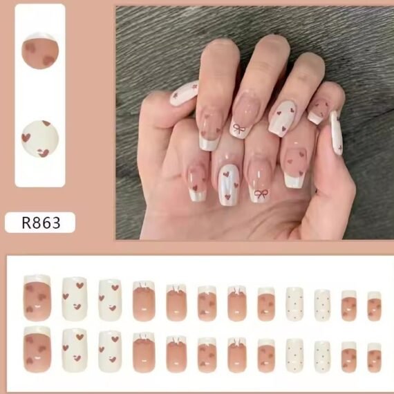 Hollow Heart Wearable Pink Press on Fake Nails Tips with Glue False Nails Design Butterfly Lovely Girl False Nails