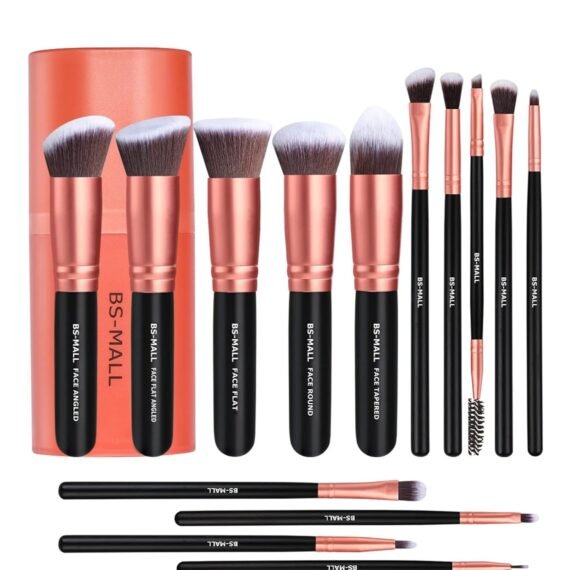 High Quality Synthetic Makeup Brush Set Foundation, Eyeshadow, Concealer Brush Set of 14 Pieces Rose Gold, 1 Set by BS-Mall