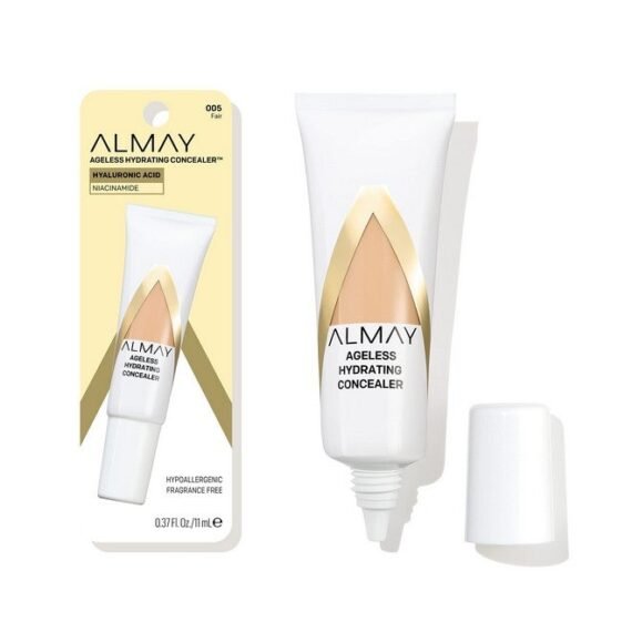 Almay Anti-Aging Concealer by, Face Makeup with Hyaluronic Acid, Niacinamide, Vitamin C & E, Hypoallergenic-Fragrance Free, 005 Fair, 0.37 Fl Oz (Pack of 1)