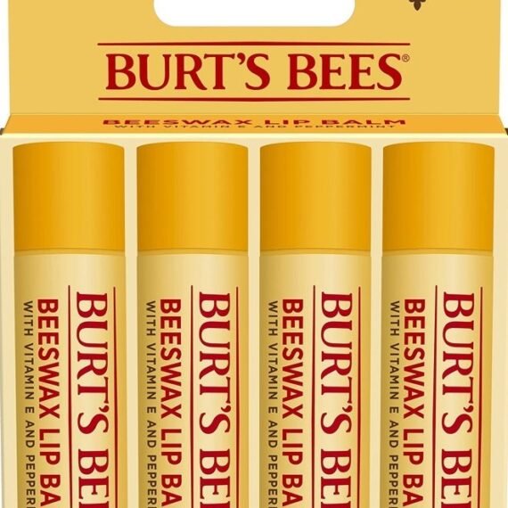 Lip Balm Easter Basket Stuffers, Moisturizing Lip Care Spring Gift, for All Day Hydration, 100% Natural, Original Beeswax with Vitamin E & Peppermint Oil (4 Pack)