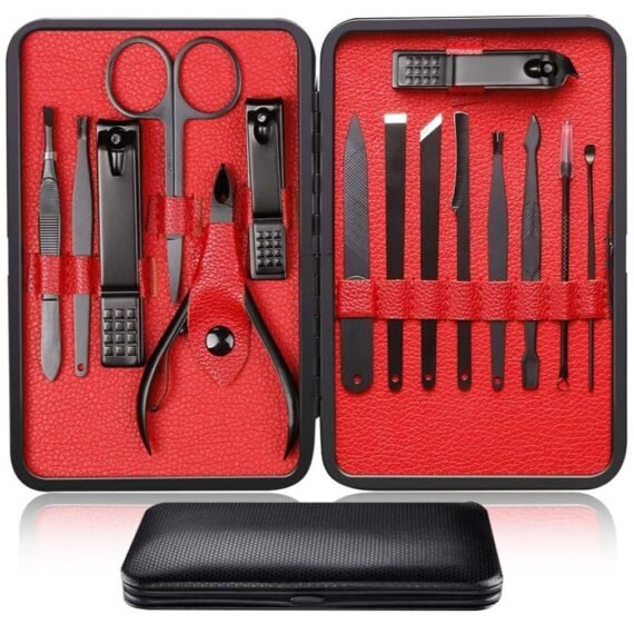 Nail Clipper Manicure Set Stainless Steel Professional Pedicure Black 15 Pieces