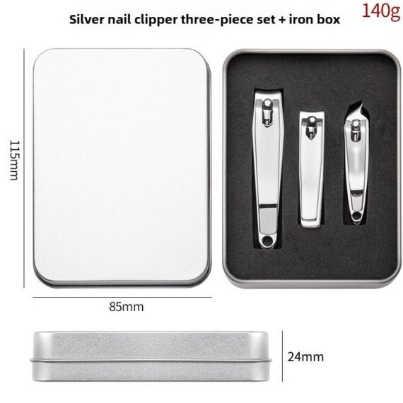 3-Pack Silver Nail Shaper with Portable Toe Clipper – Stylish Design, Non-Slip Handle, Comfortable Grip, Stainless Steel Nail Tools
