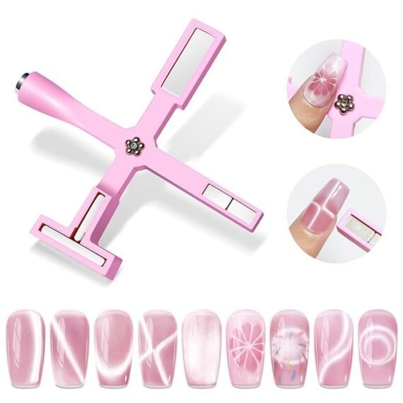 5 in 1 Magnet for Cat Eye Gel Nail Polish, Multifunctional Magnetic Nail Tool, Upgraded Cat Eye Magnet for Nail Designs 3D Cateye Nail Gel Strong Nail Art Magnet Home Salon(Pink)