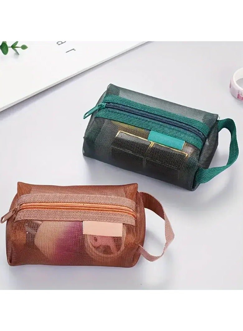 2-Piece Set of Simple Nylon Three-Dimensional Square Mesh Coin Purse, Large Capacity Key Bag, Card Holder, Transparent Storage Bag