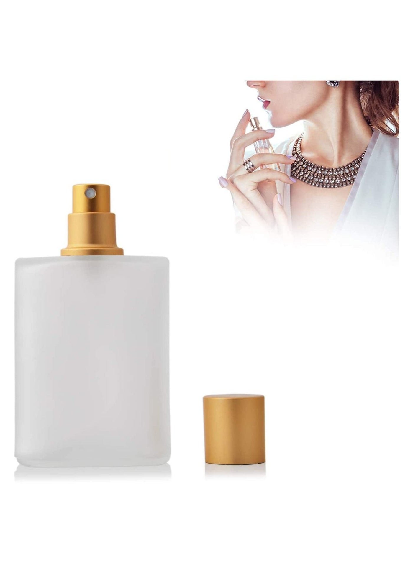 Spray Bottles, 1Pcs 50ml/1.69 Oz Square Empty Frosted Glass Spray Bottles Perfume Atomizer, Refillable Fine Mist Spray Empty Perfume Bottles, for Essential Oils, Makeup Toner Lotion (Gold)