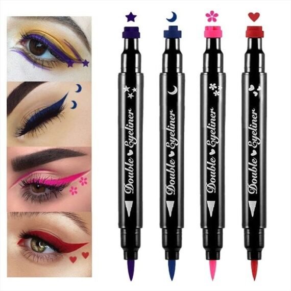Colored Winged Eyeliners Stamp 4in1 Stars Flowers Hearts Moon Colorful Face Stamps Makeup Eyeliner Eye Stamp Liners Tool Set Kit for Women Purple Blue Red Pink Eyeliner Stamp Wingliner Shapes 02