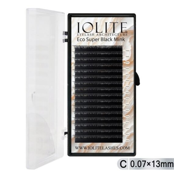 Iolite Super Black Mink Lash Extension – C Curl 0.7T Mix (6mm–15mm) | Premium Black Mink Eyelash Extension Tray for Lash Artists ISBMC7T - 13MM