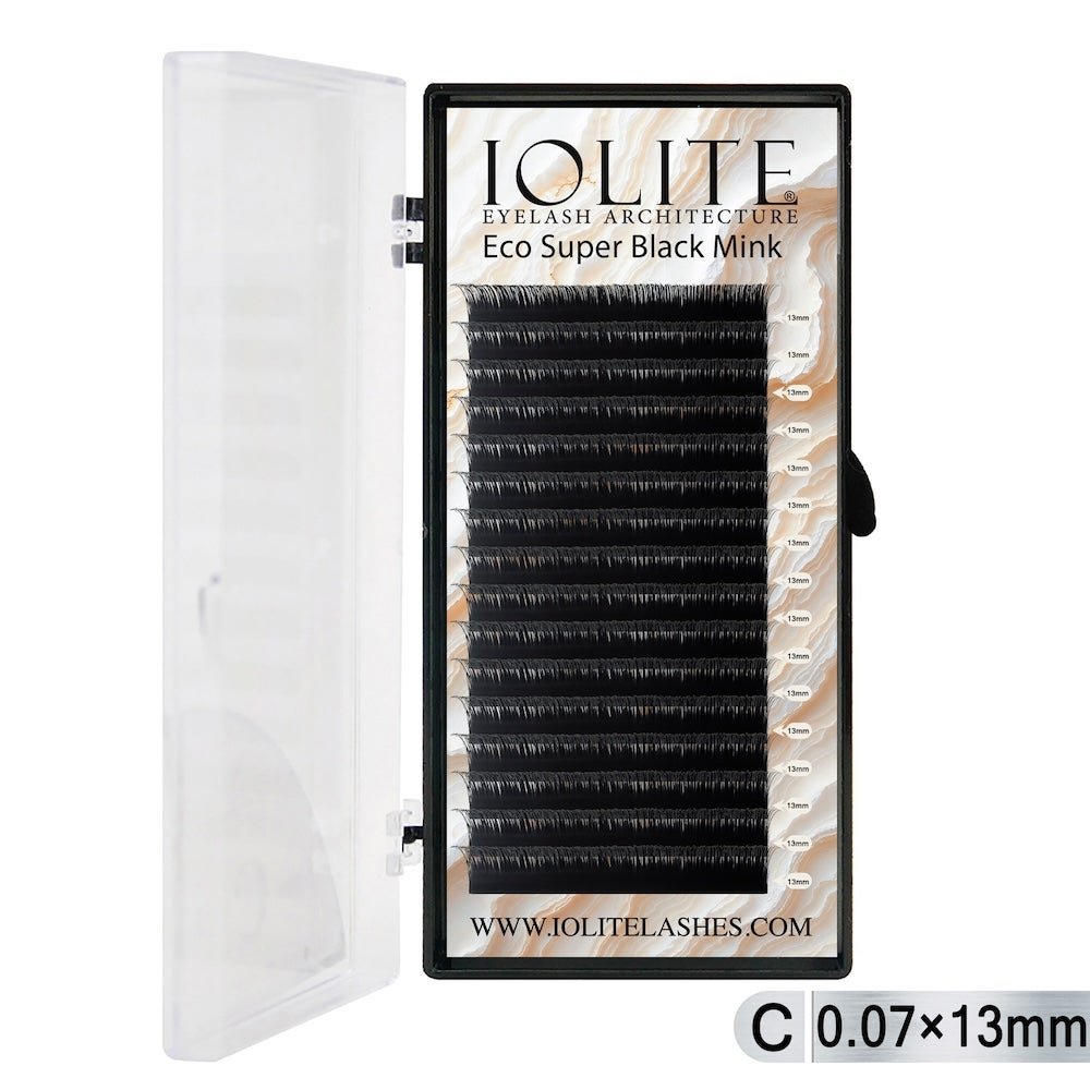 Iolite Super Black Mink Lash Extension – C Curl 0.7T Mix (6mm–15mm) | Premium Black Mink Eyelash Extension Tray for Lash Artists ISBMC7T - 13MM
