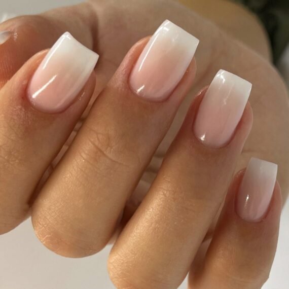 French Tip Press on Nails,Classic French Ombre Manicure False Nails, Rectangular Nail Shape,24Pcs,Fake Acrylic Nails With Glue Kit.