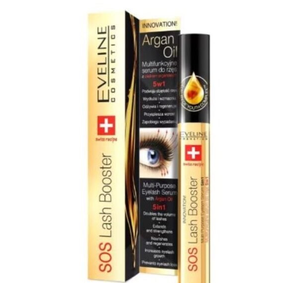 Eveline Cosmetics SOS Lash Booster Multi-Purpose Eyelash Serum with Argan oil formula for Longer and stronger lashes 5in1 10ml
