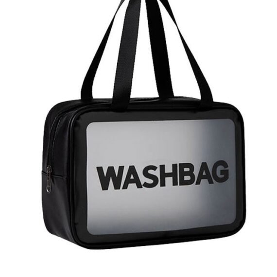 Translucent Waterproof Makeup Cosmetic Bag Travel Organizer for Accessories, Portable PVC Wash Bag Travel Business Vacation Bathroom Organizer(Black-L)