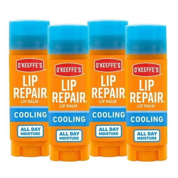 Cooling Relief Lip Repair Lip Balm for Dry, Cracked Lips, Stick, (Pack of 4)