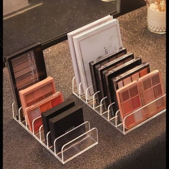 2 Pcs Eyeshadow Palette Makeup Organizer 7-Section Divided Acrylic Makeup Cosmetic Storage Organize Holder Display Stand Rack Desktop Transparent Shelf