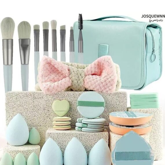 Makeup Brush Set 33Pcs Makeup Tool Set, Premium Synthetic Foundation Powder Concealers Eye Shadows Blush Makeup Brushes Powder Puff, Green, 33 Piece Set.