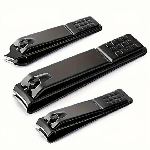[Popular Choice] 3pcs Black Stainless Steel Nail Clipper Set - Classic Style, Textured Grip with Nail File, Precision Concave Blade for Smooth Toenail Trimming, Nail Tools