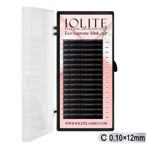 Iolite Eco Supreme Mink Matt Lash Extension Tray C – Curl – 0.10T (6mm–15mm) – Matt Finish, Premium Eco-Friendly Eyelashes for Lash Artists ISMMC10T - 12MM