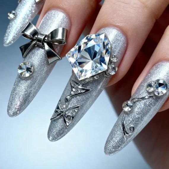 Luxury Crystal Press-on Nails Set (10pcs) – Multiple Nail Shapes – Handmade 3D Gems – Gift Box with Glue & Tools