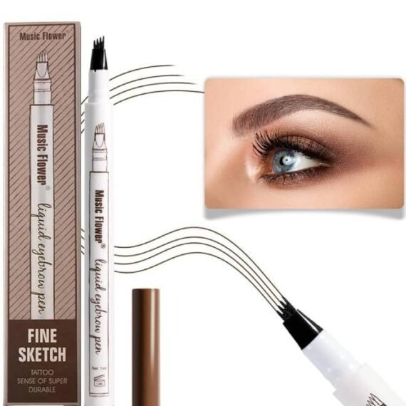 Liquid Eyebrow Pen Eyebrow Pencil Waterproof Smudge Proof Long Lasting Fine Sketch Brow Pen with 4 Micro Fork Tip Liquid Tattoo Microblading Eyebrow Pen Brow Ink Gel Brown 02