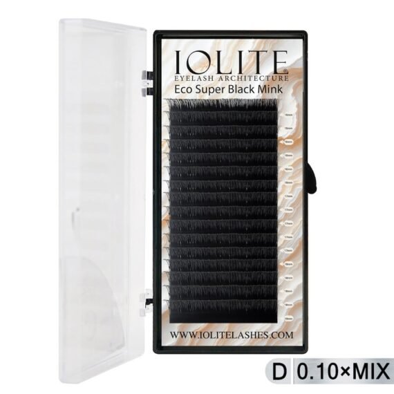 Iolite Super Black Mink Lash Extension – D Curl 0.10T Mix (6mm–15mm) | Premium Black Mink Eyelash Extension Tray for Lash Artists ISBMD10T - Mix2