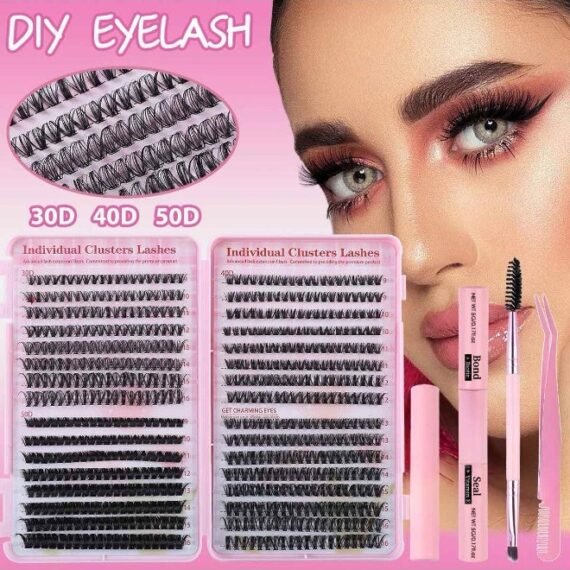 4 Styles DIY Eyelash Extension Kit 640 Clusters, 9-16mm Mixed Individual Lashes Cluster, Natural Curl Personal Eyelash Set, Segmented False Eyelashes, Thick Eyelashes