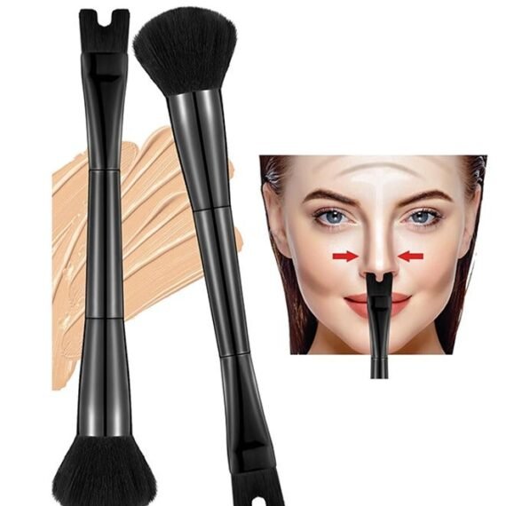 2 Pcs Nose Contour Brushes - Contour Brush Nose U Shape Brush - Double Ended Makeup Brush Practical 2-in-1 Precision Duo Brush Buffing Brush for Defining Cheek Bones Easy Nose Contour (Black)
