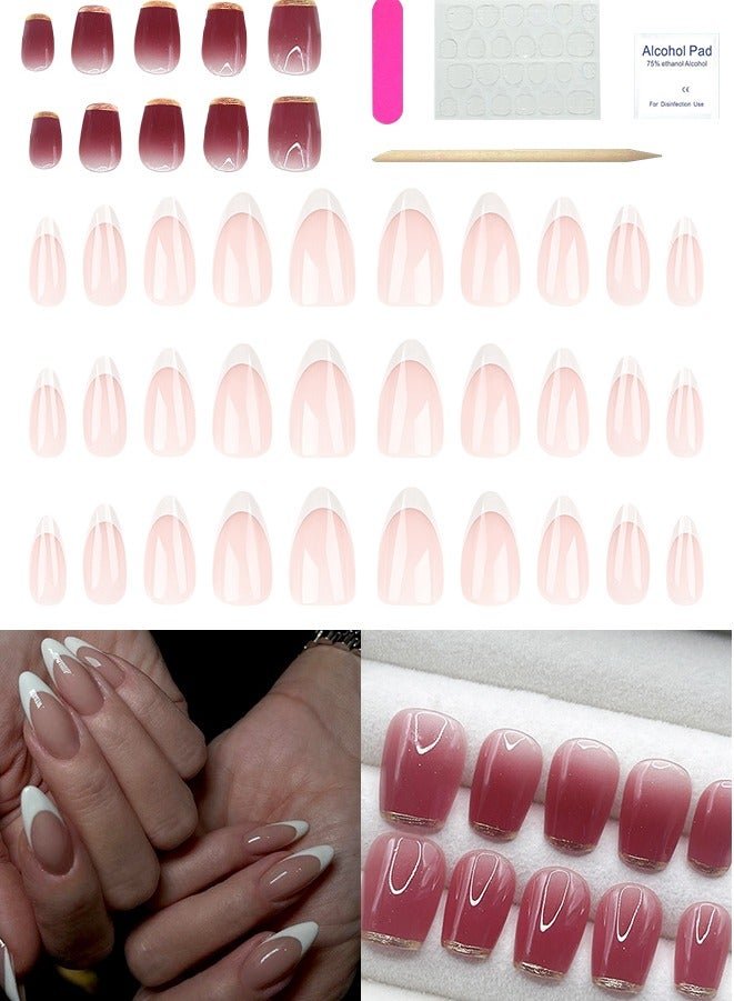 Press On Nails 40pcs,30pcs Nude Ins-style Nail Art,10Pcs False Nails Short Solid Color,Fake Acrylic Almond Shape with glue kit and Disposable Press on Nail Tool Kit.