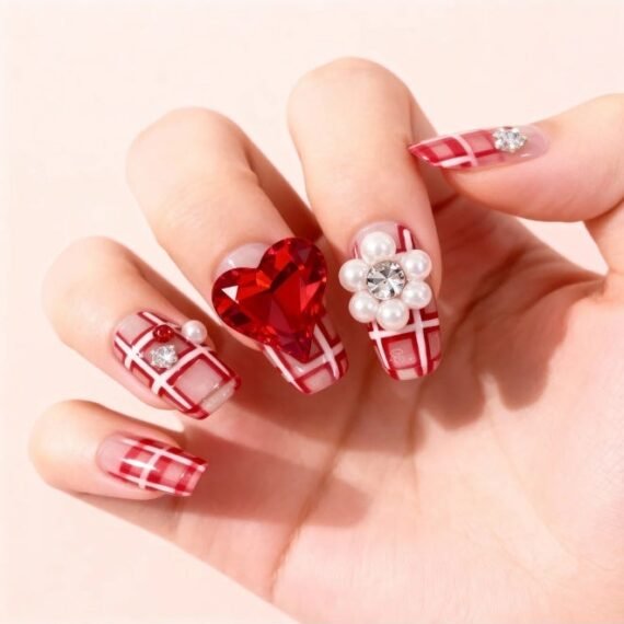 Luxury 3D Press-On Gel Nails | Swarovski Crystals | Instant Wear | Premium Box | M Size