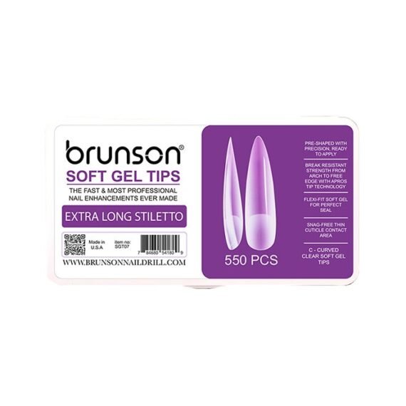 False Nail Tips Soft Gel C-Curved Clear Extra Long Stiletto 550 Pieces SGT07